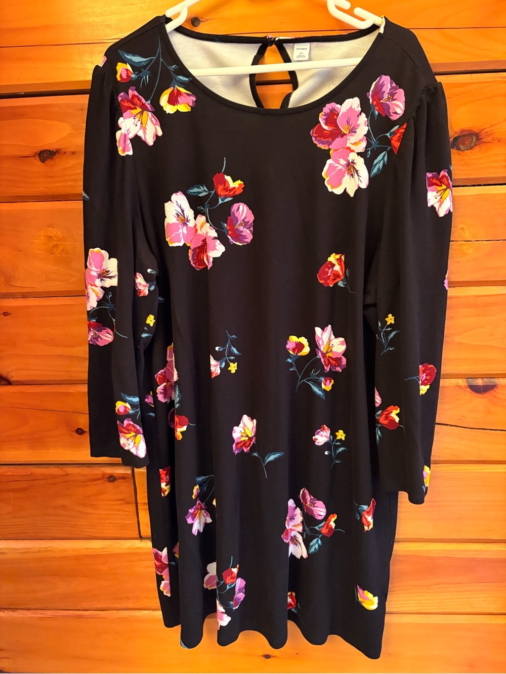 Black Floral Shift Dress - Flower Print